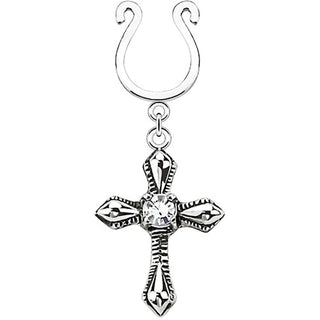 Fake piercing do sutka krzyż srebrny kolczyk rozginany