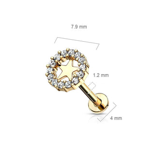 Labret cyrkonia gwiazdka gwint wewnętrzny