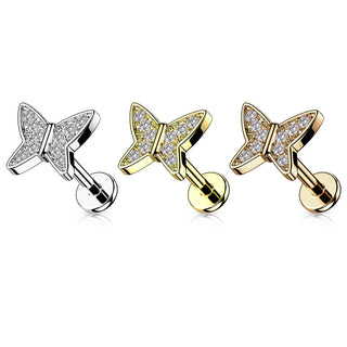 Labret cyrkonia motyl gwint wewnętrzny