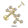 Labret znak zodiaku cyrkonia pozłacany gwint wewnętrzny