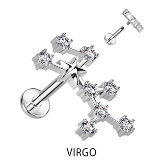 Labret znak zodiaku cyrkonia srebrny gwint wewnętrzny