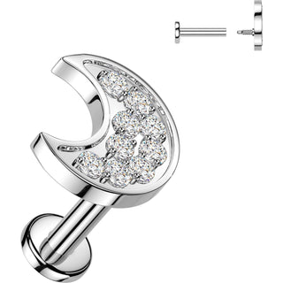 Labret pavé cyrkonia półksiężyc gwint wewnętrzny