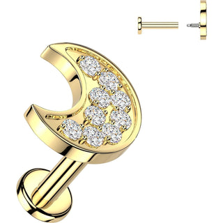Labret pavé cyrkonia półksiężyc gwint wewnętrzny