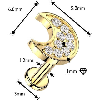Labret pavé cyrkonia półksiężyc gwint wewnętrzny