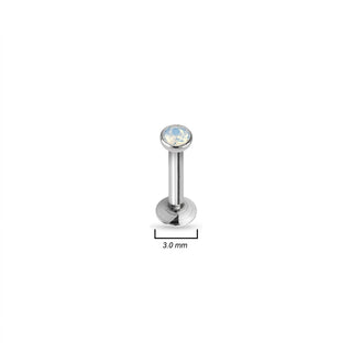 Labret opal płaski srebrny gwint wewnętrzny