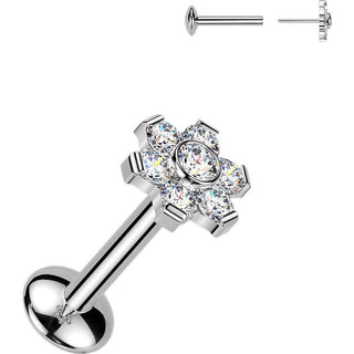 Tytan labret kwiatek moissanit push-in