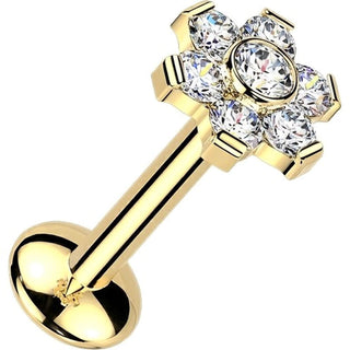 Tytan labret kwiatek moissanit push-in