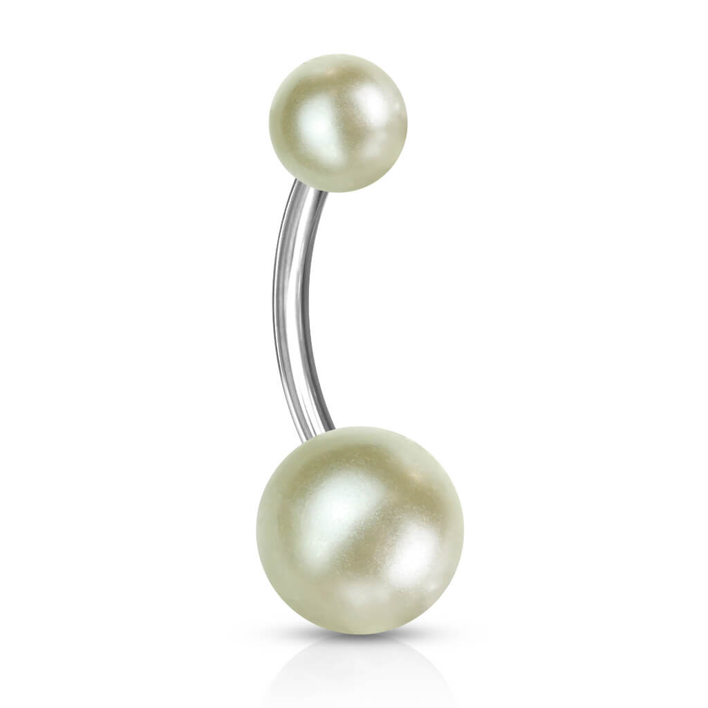 Kolczyk do pępka akrylowa kulka w kolorze perłowym