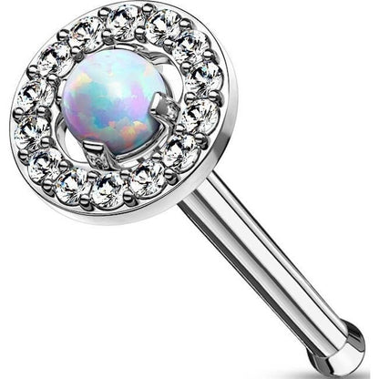 Kolczyk do nosa cyrkonia opal okrągły srebrny