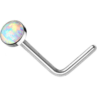 Kolczyk do nosa w kształcie litery l opal płaski srebrny