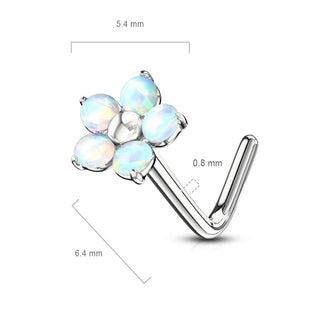 Kolczyk do nosa w kształcie litery l kwiatek opal srebrny