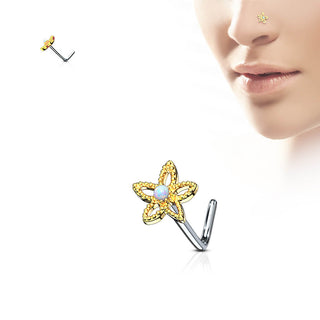 Kolczyk do nosa w kształcie litery l kwiatek cyrkonia opal