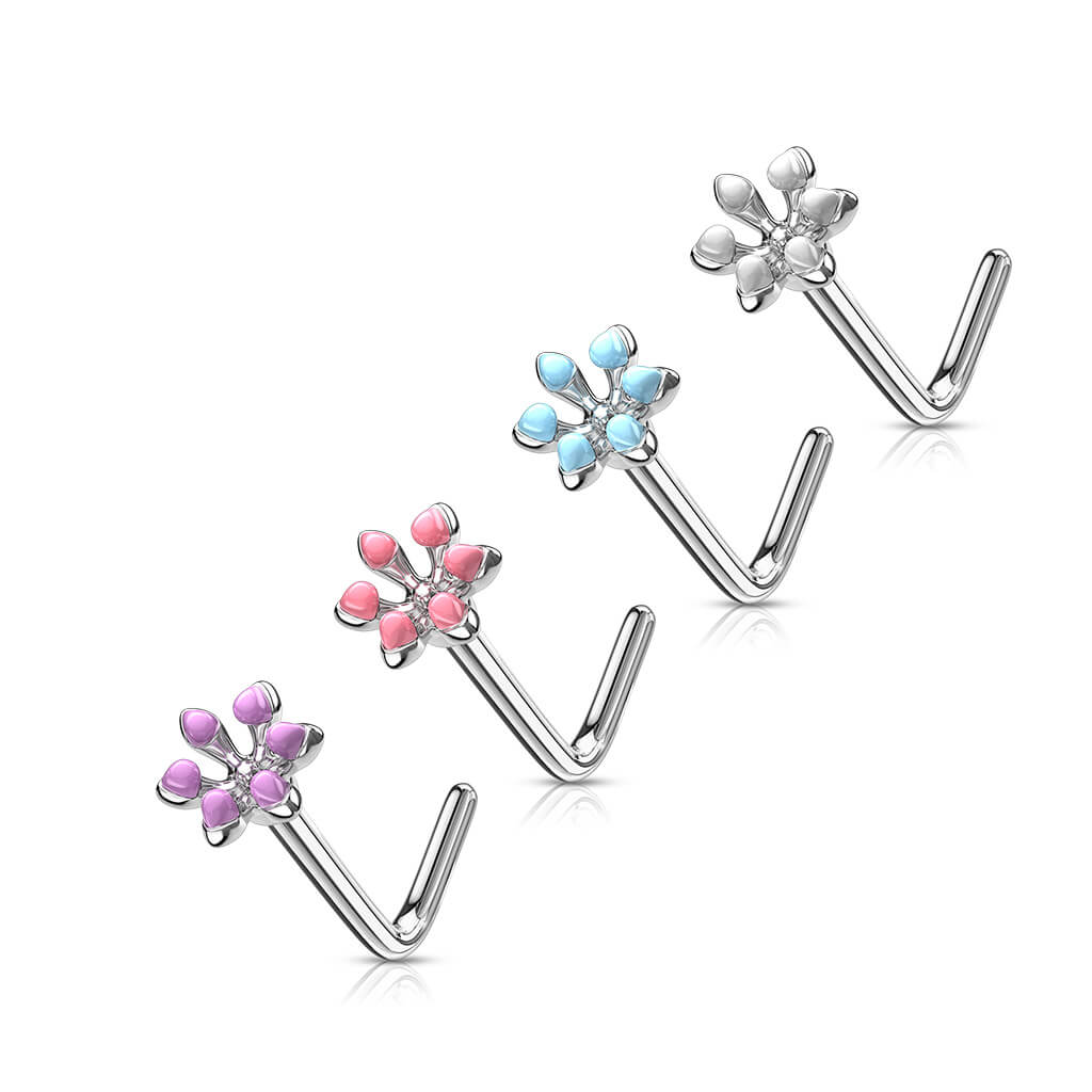 Kolczyk do nosa w kształcie litery l emaliowany kwiatek