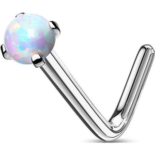 Kolczyk do nosa w kształcie litery l opal srebrny