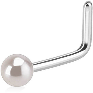 Kolczyk do nosa w kształcie litery l perła srebrny