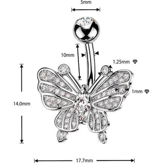 Kolczyk do pępka motyl pavé i markiza cyrkonie