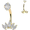 Kolczyk do pępka wachlarz z cyrkonii markiz w oprawie z pazurkami gwint wewnętrzny