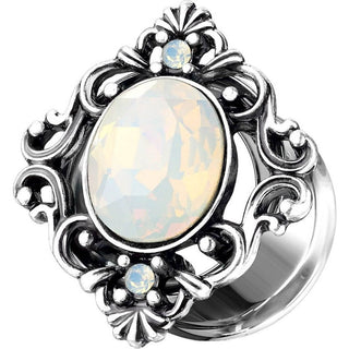 Plug owalny srebrny opal
