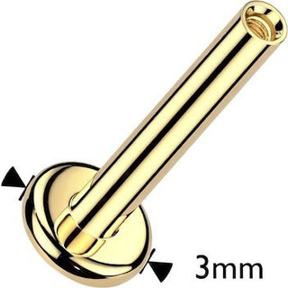 Tytan labret baza 3mm pvd złoty gwint wewnętrzny