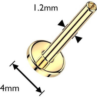 Tytan labret baza 4mm pvd złota gwint wewnętrzny
