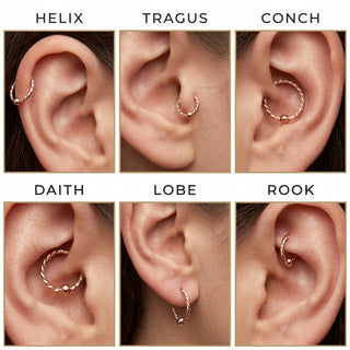Kółko z kulką skręcony kolczyk rozginany – Piercing-Positionen am Ohr