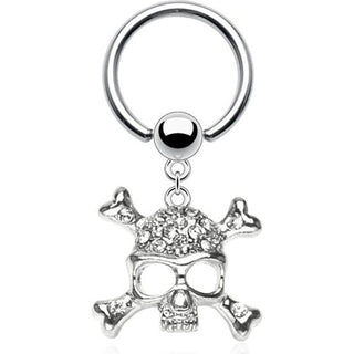 Kółko zawieszka czaszka cyrkonia srebrny zapięcie captive bead
