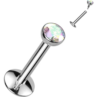 Tytan labret srebrna cyrkonia gwint wewnętrzny