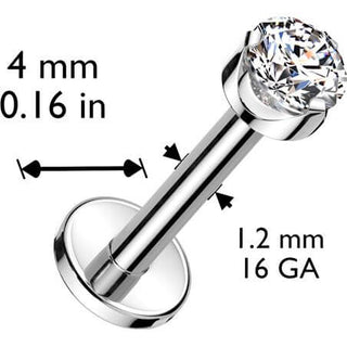 Tytan labret okrągła cyrkonia w łapkach gwint wewnętrzny