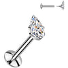 Tytan labret łezka cyrkonia w łapkach gwint wewnętrzny