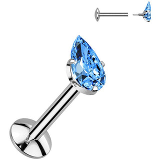 Tytan labret łezka cyrkonia w łapkach gwint wewnętrzny