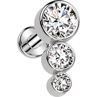 Tytan labret 3 cyrkonie srebrny gwint wewnętrzny