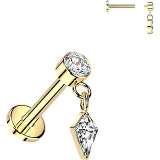 Tytan labret cyrkonia w oprawie wiszący latawiec gwint wewnętrzny
