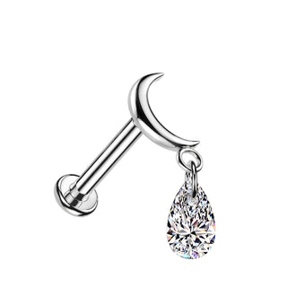 Tytan labret księżyc wisząca łezka z cyrkonią gwint wewnętrzny