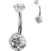 Tytan kolczyk do pępka dwie cyrkonie gwint wewnętrzny