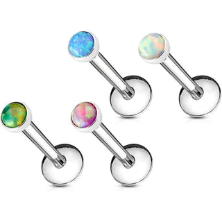 Labret opal płaski okrągły gwint wewnętrzny, 4  sztuki