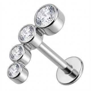 Tytan labret łuk cztery kryształki gwint wewnętrzny