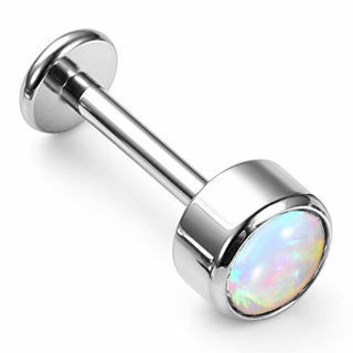 Tytan labret okrągły opal w oprawie gwint wewnętrzny