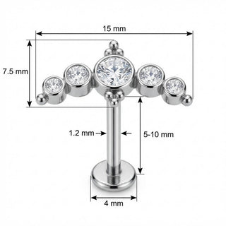 Tytan labret łuk tiara z kryształami gwint wewnętrzny