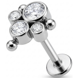 Tytan labret trio kryształów z kuleczkami gwint wewnętrzny