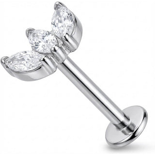 Tytan labret wachlarz trzy kryształy marquise gwint wewnętrzny