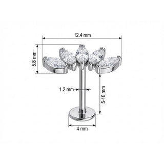 Tytan labret zakrzywiona gałązka pięć marquise gwint wewnętrzny
