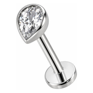 Tytan labret kryształowa łezka oprawa bezel gwint wewnętrzny
