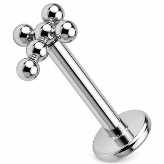 Tytan labret krzyżyk z pięciu kuleczek gwint wewnętrzny