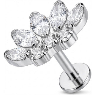 Tytan labret wachlarz lotus kryształy marquise gwint wewnętrzny