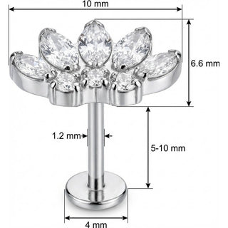 Tytan labret wachlarz lotus kryształy marquise gwint wewnętrzny