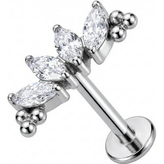 Tytan labret łuk kryształy marquise z kuleczkami gwint wewnętrzny