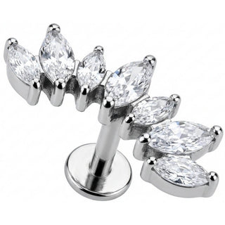 Tytan labret łuk z kryształami marquise gwint wewnętrzny