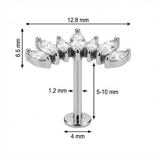 Tytan labret łuk z kryształami marquise gwint wewnętrzny