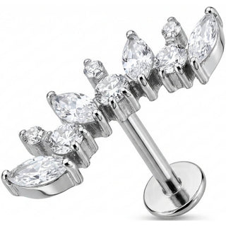 Tytan labret łuk z kryształkami marquise gwint wewnętrzny