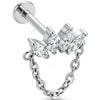 Tytan labret wachlarz marquise z wiszącym łańcuszkiem gwint wewnętrzny
